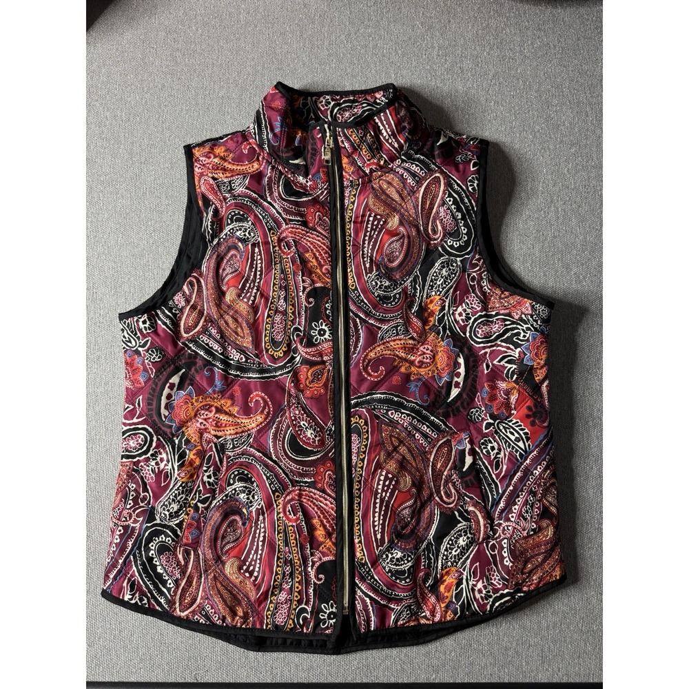 OnQue Casual Women's Multicolor Paisley Zippered Vest Size Large Front Pockets